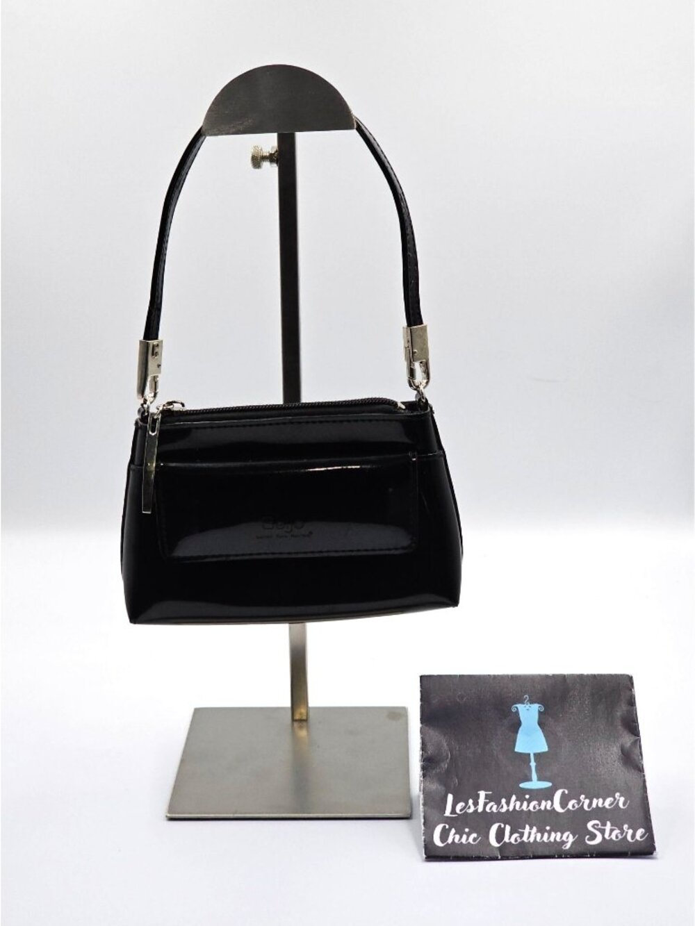 Beijo Women's Black Patent Leather With Shoulder Strap Mini Bag 2729